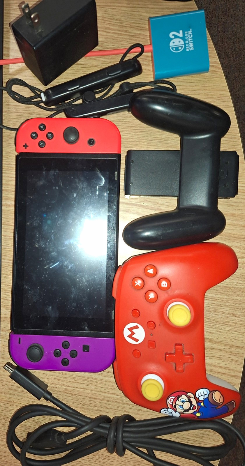 Nintendo Switch Console Bundle Red & Purple Joy-Con Mario Controller Grip USB-C