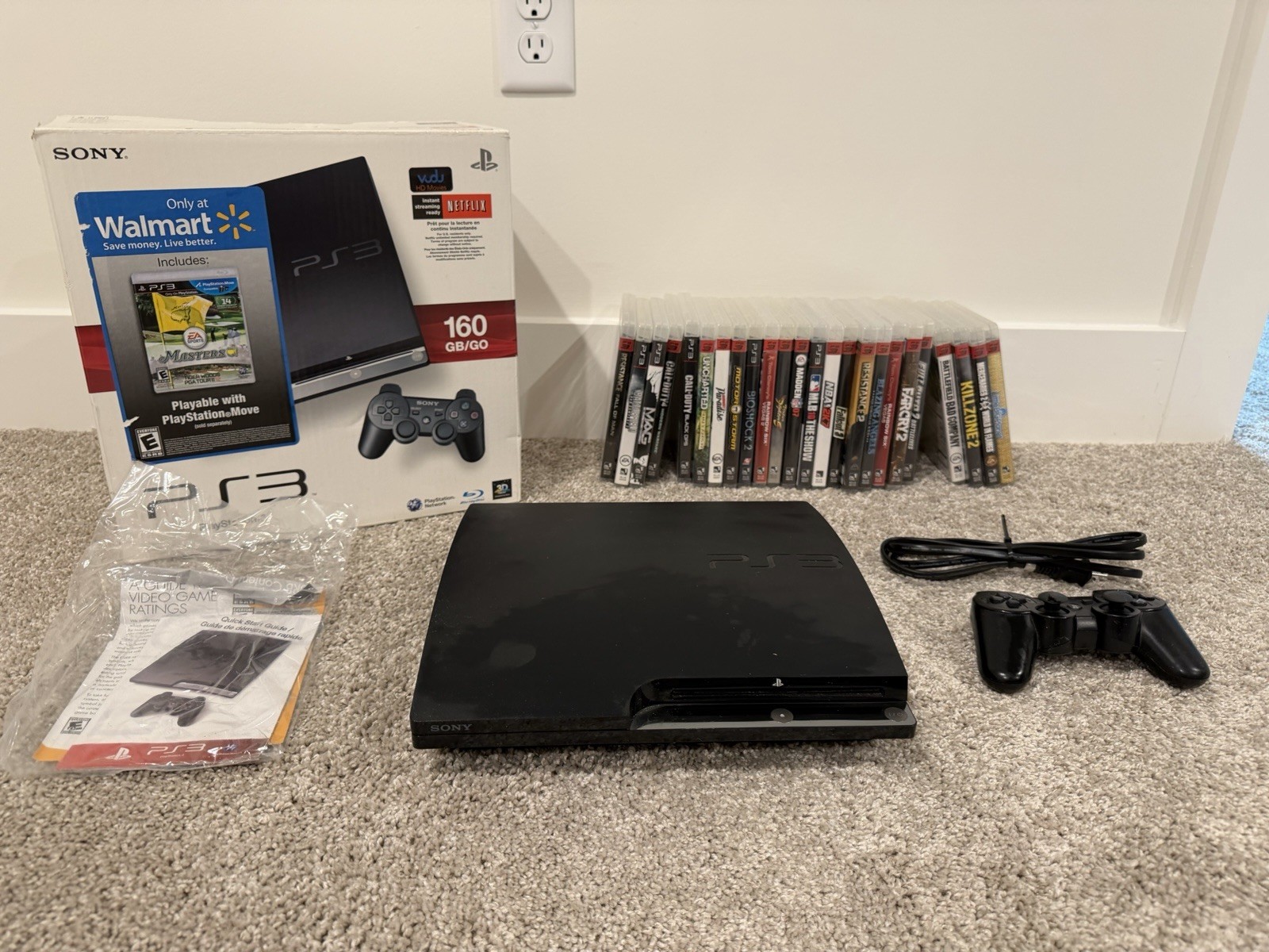 Sony PlayStation 3 Slim PS3 160GB Console Bundle W/ 24 Games & Controller & Box