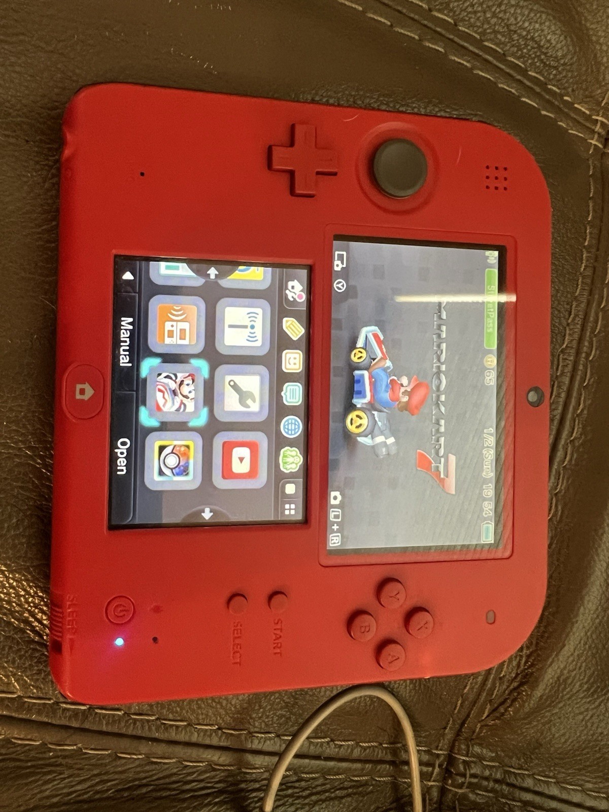 Nintendo 2DS Red/Black Handheld Console 4GB SD Stylus Pokemon Moon Mario Kart