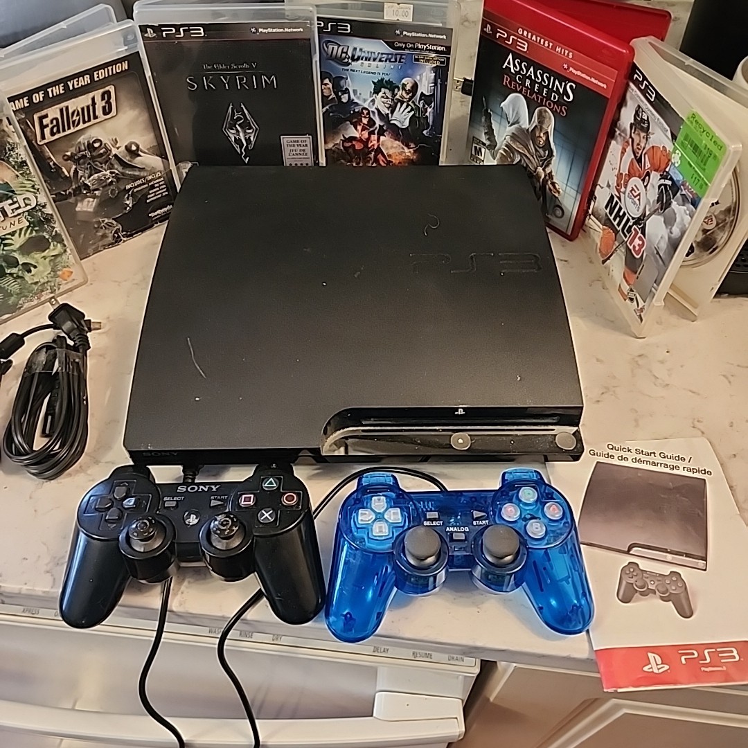 Sony PlayStation 3 PS3 Slim (CECH-2501B) Console + 2 Controllers 6 Games TESTED