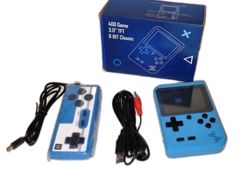 400 Game 3.0″ TFT 8-Bit Classic Handheld Console, AV Cable USB, Blue