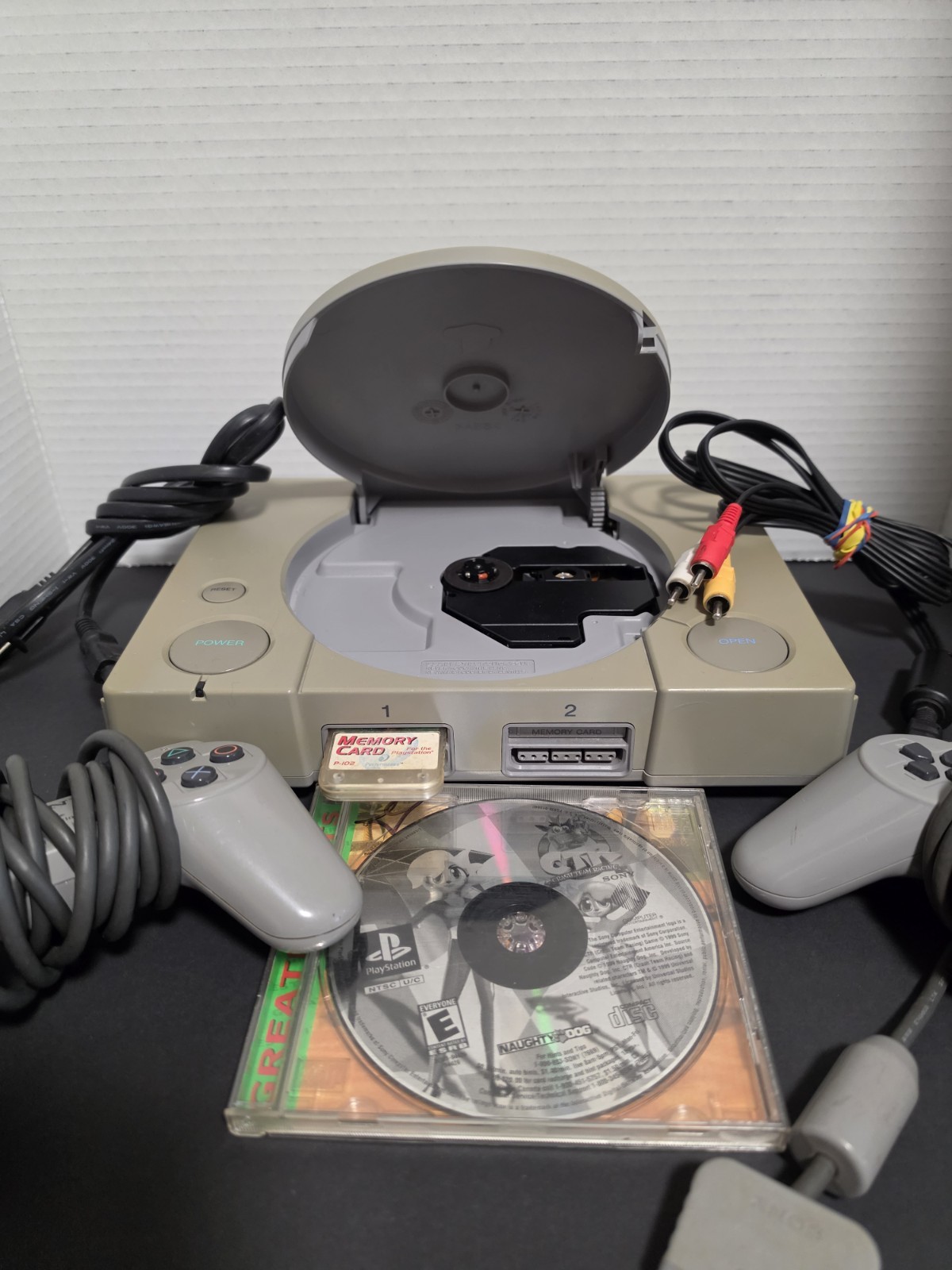 Sony PlayStation 1 Console Bundle 2 Controllers Tested Working W/ CTR Game