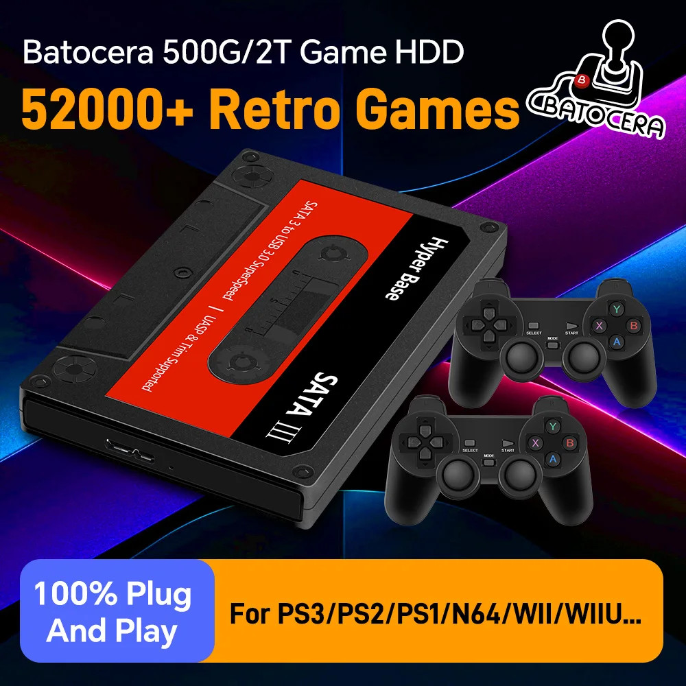 Batocera 500G Retro Game Hard Drive for N64, PS3, PS2, PS1, Wii
