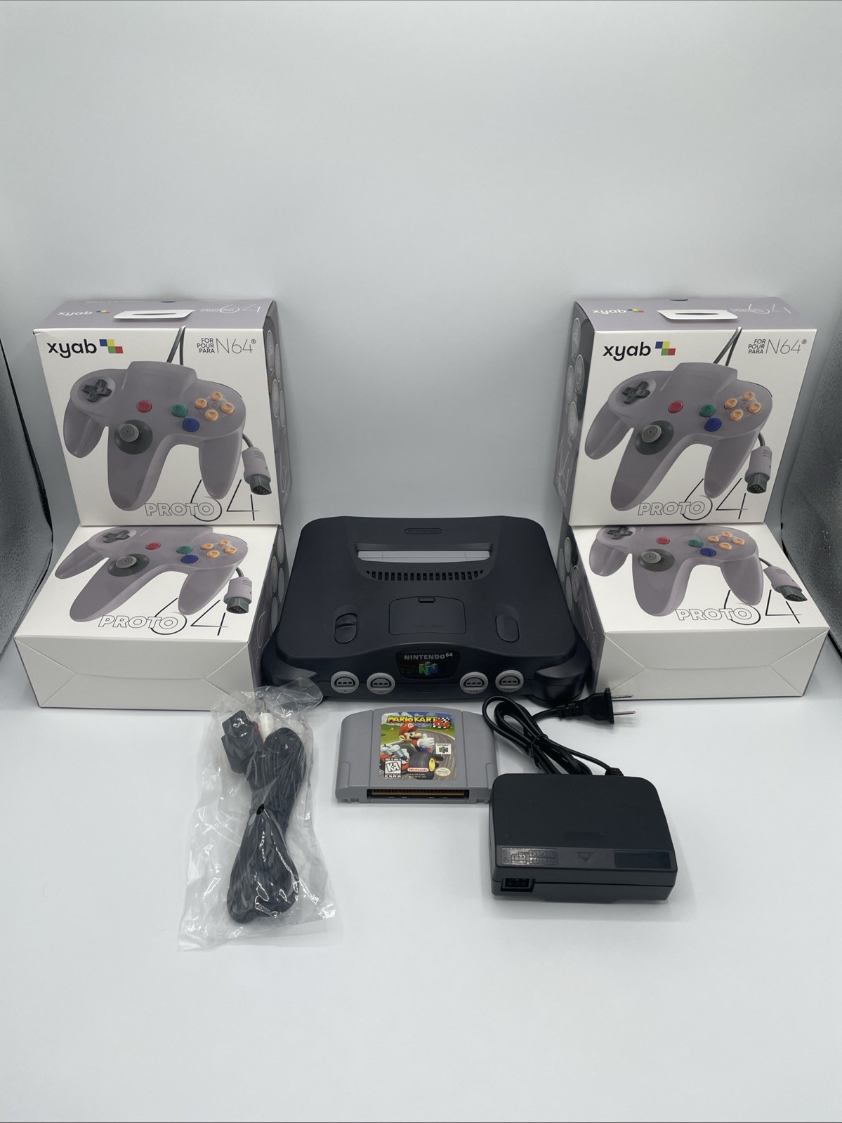 Nintendo 64 N64 Charcoal Gray 4 Player Mario Kart 64 Bundle