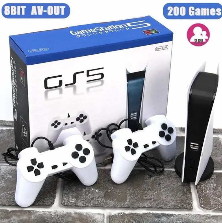 GS5 8-Bit Home Game Console AV-Out Composite RCA 200 Games 2 Wired Controllers