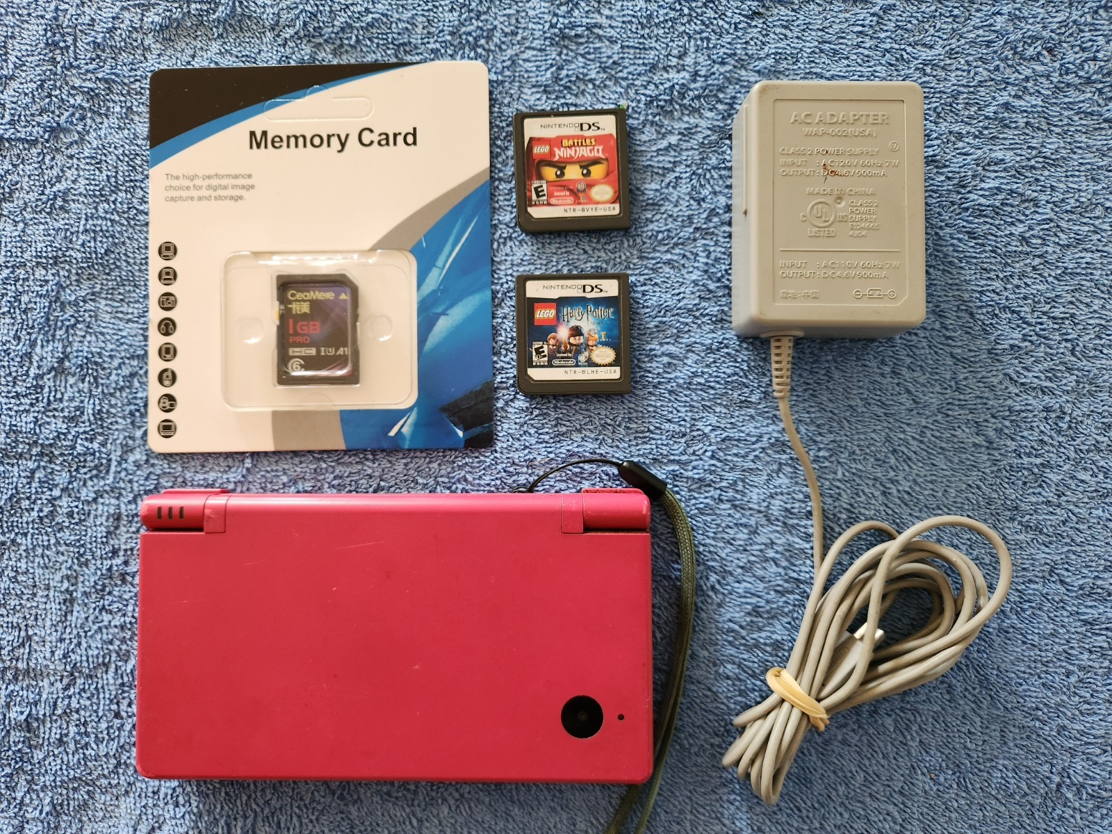 Nintendo DSi Pink Console Bundle w/ Charger, 2 Games & Stylus Replacement Tested
