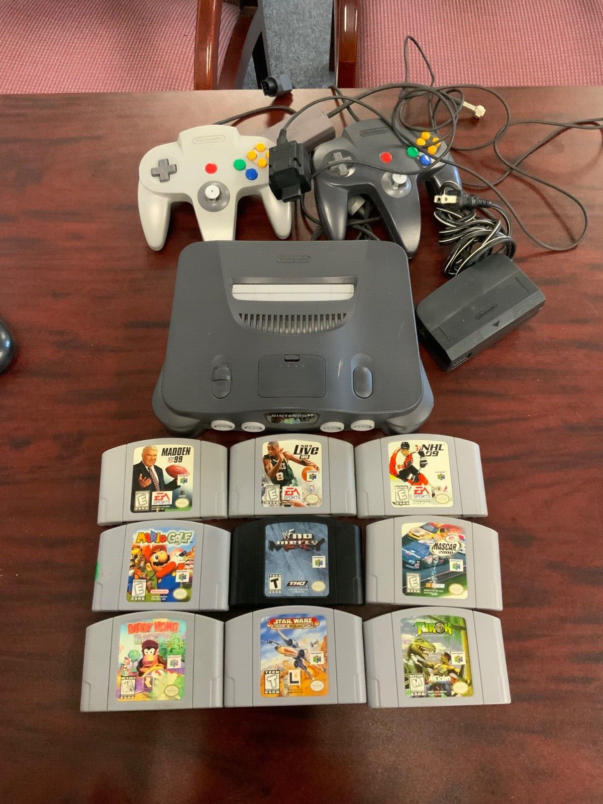 Nintendo 64 N64 Console NUS-001 Gray Works 9 Games Mario Golf, Diddy Kong WWF No