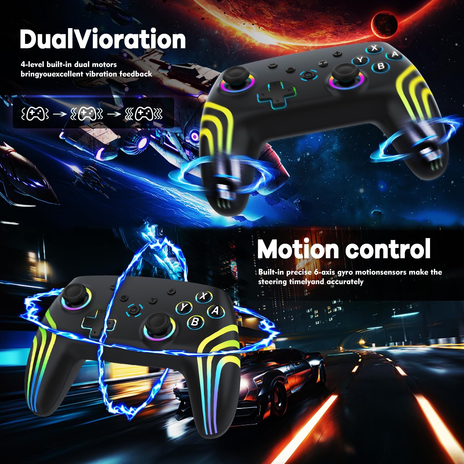 MYSTILUCK Wireless Pro Controller for Switch/Switch 2/Lite/OLED/PC, Black