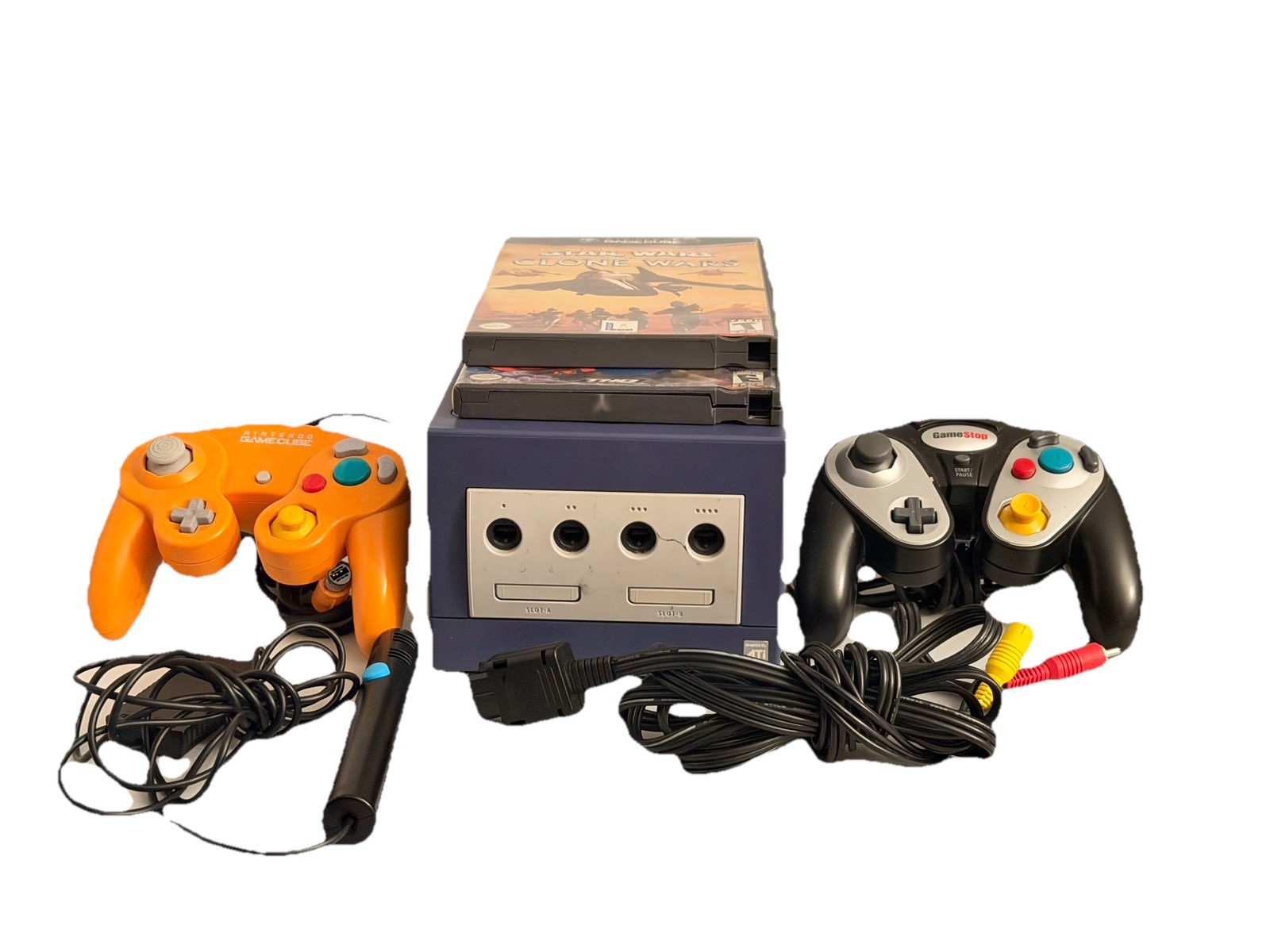 Nintendo GameCube Console Bundle w/ 2 Controllers, Microphone, Cable & 2 Games