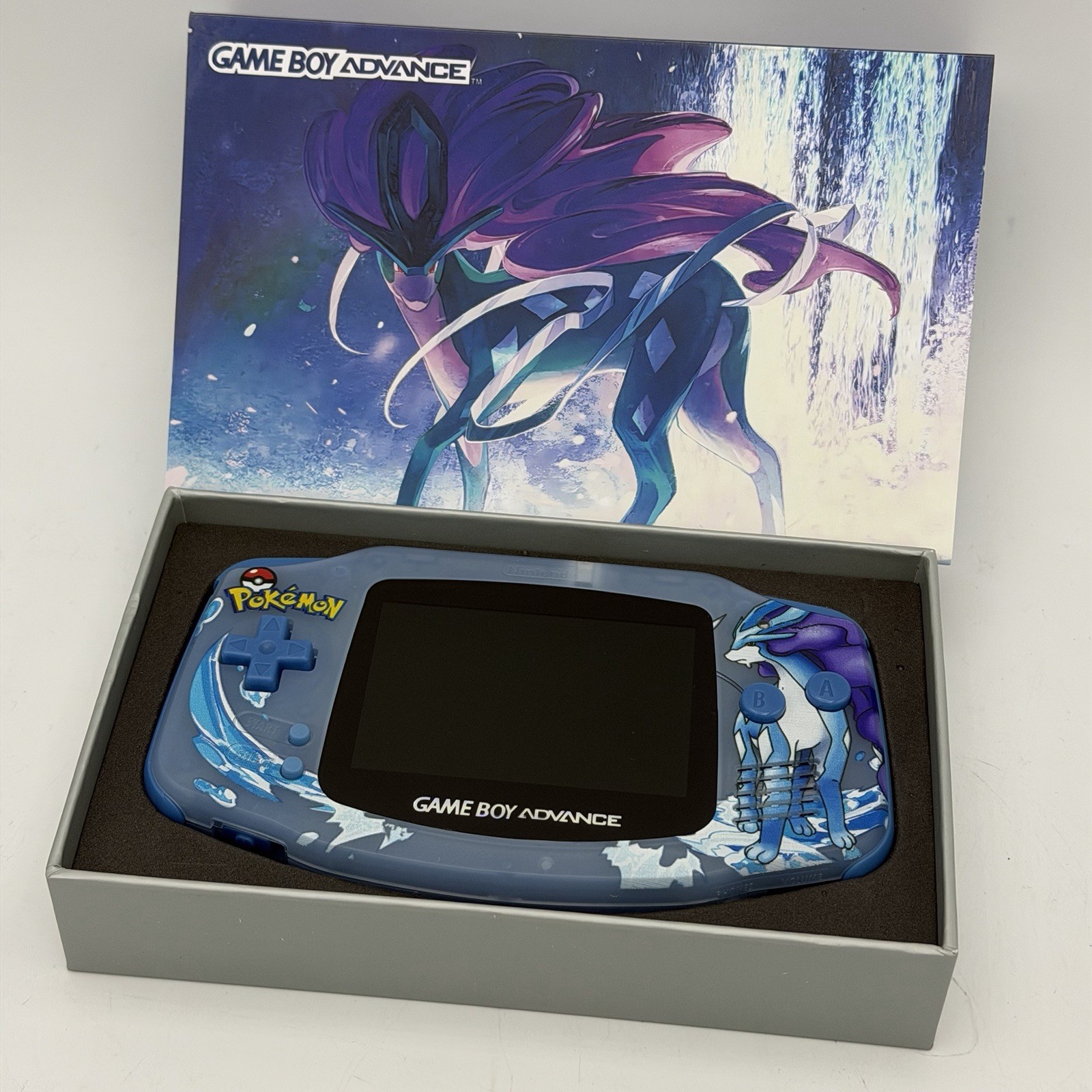 Game Boy Advance GBA Custom IPS Backlit Screen UV Printed Suicune Pokemon Boxed