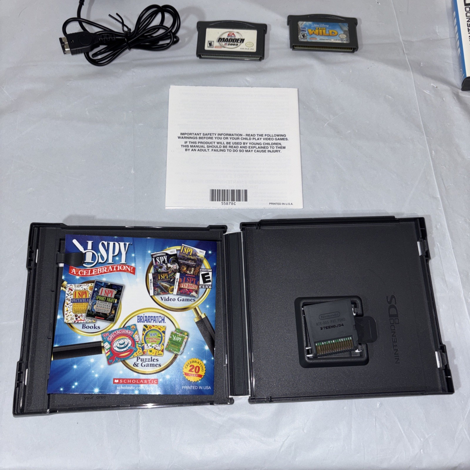Nintendo DS Silver Handheld System with Wrist Strap + 6 Games Tested and Working