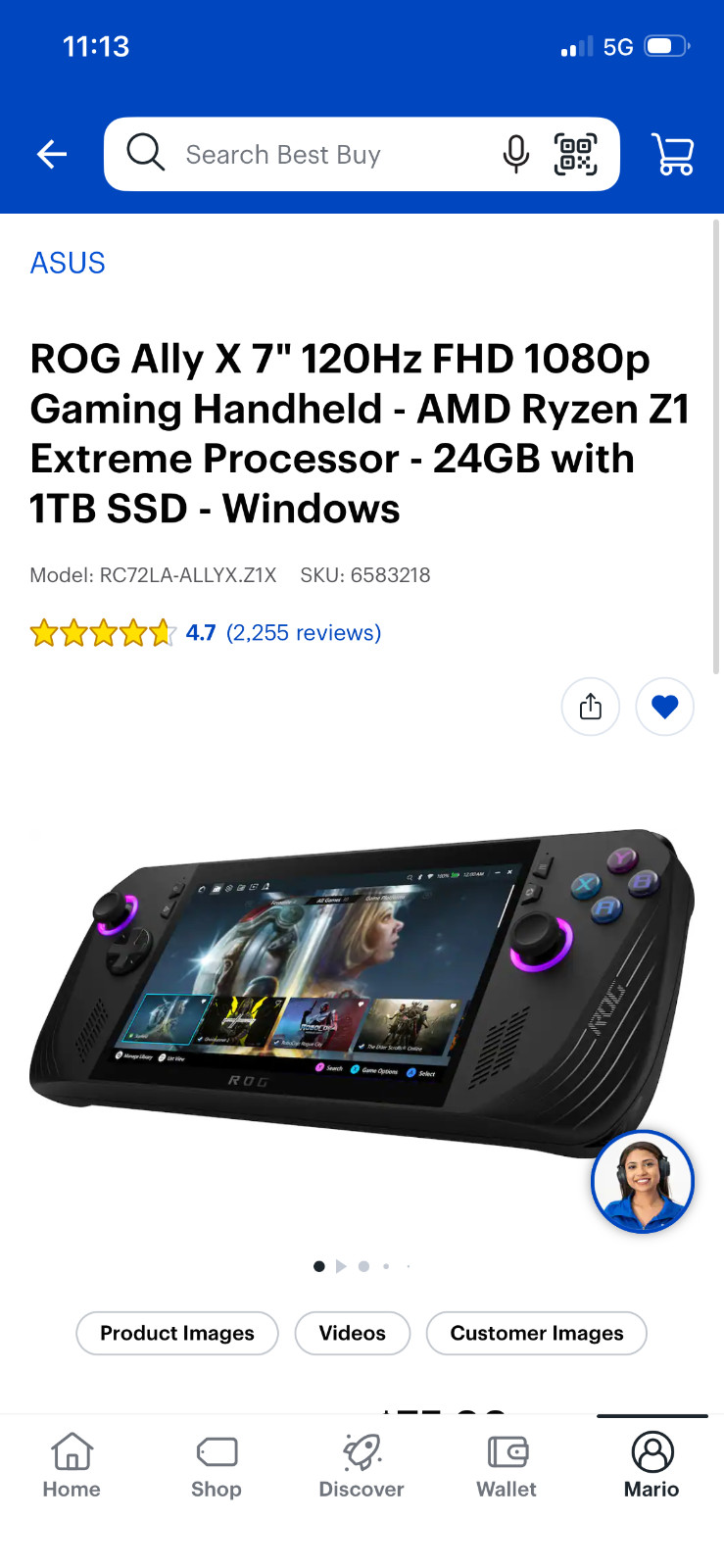 ROG Ally 7″ 120Hz FHD 1080P Gaming Handheld 24GB with 1TB