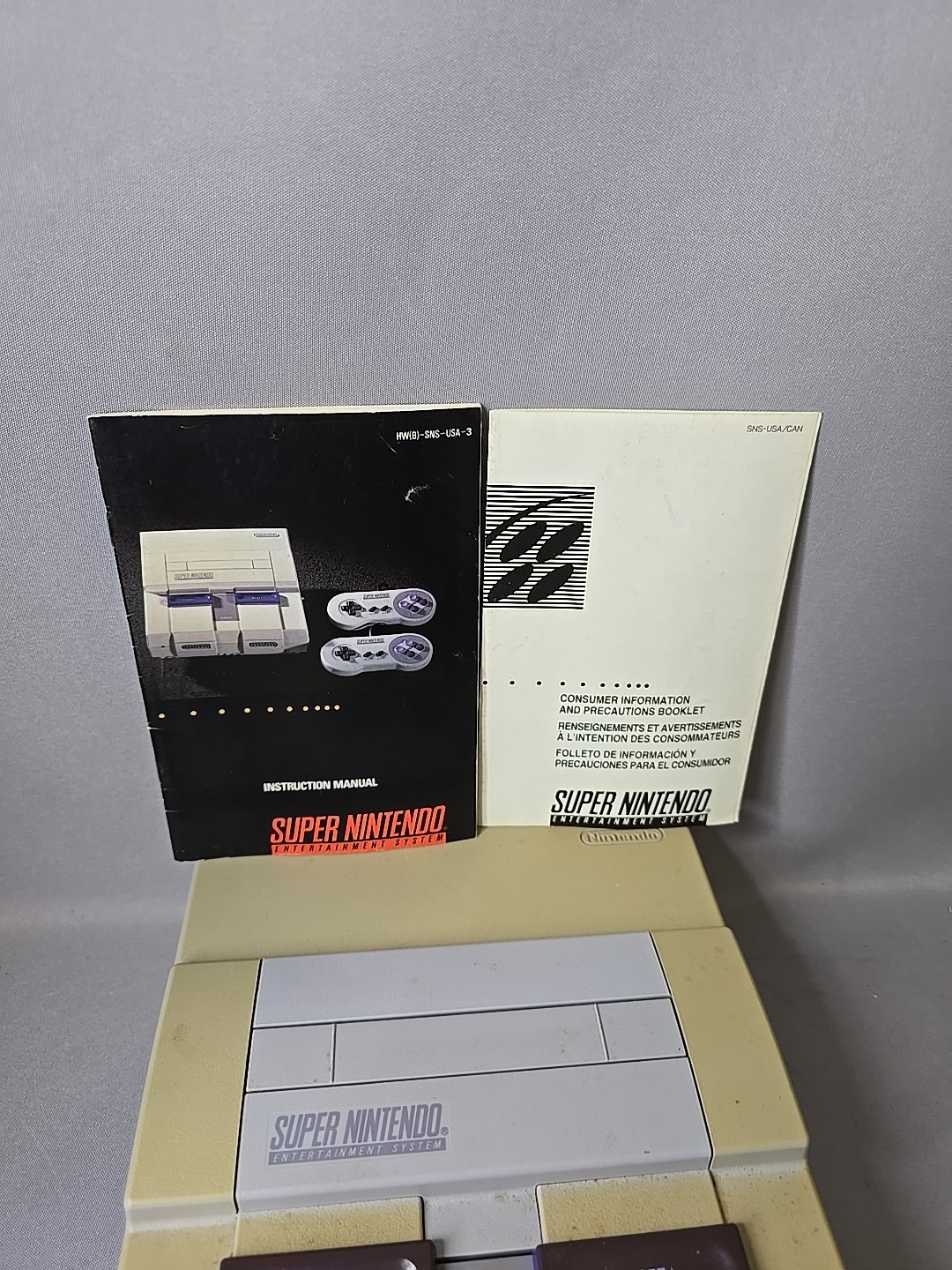 Super Nintendo SNES Console Bundle With Controller Cables & Manuals