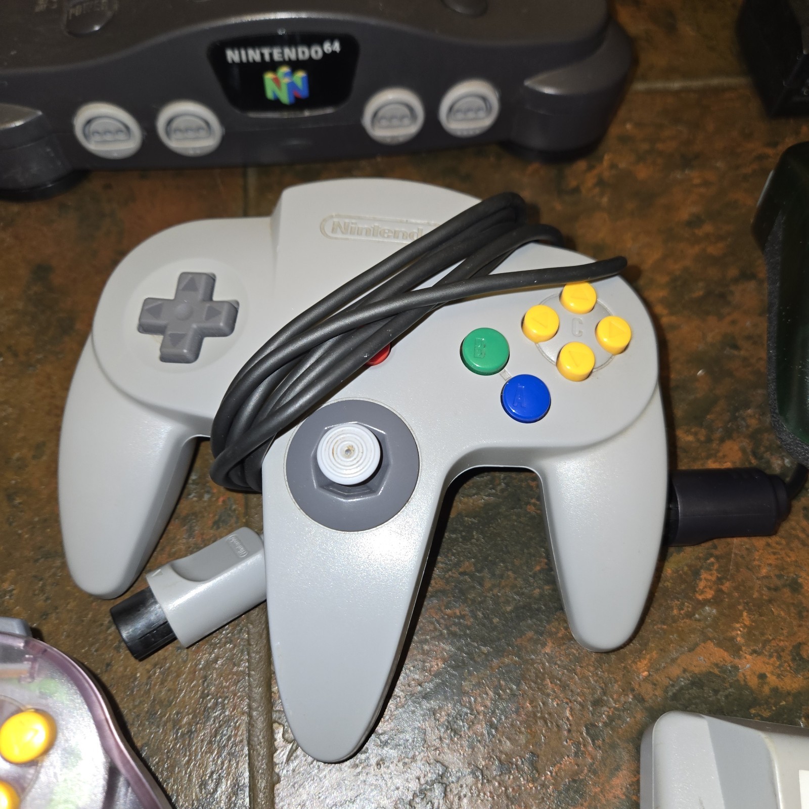 Nintendo 64 N64 Console With 3 Controllers Purple,Gray,Green + Wires Tested