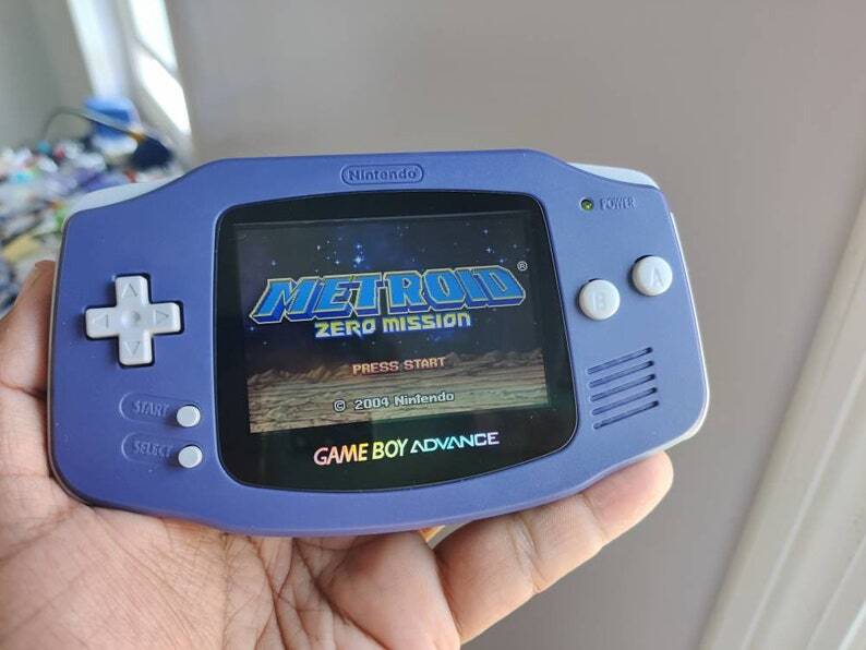 Gameboy Advance Solid indigo Blue IPS V2 MOD 10 Level Brightness Level