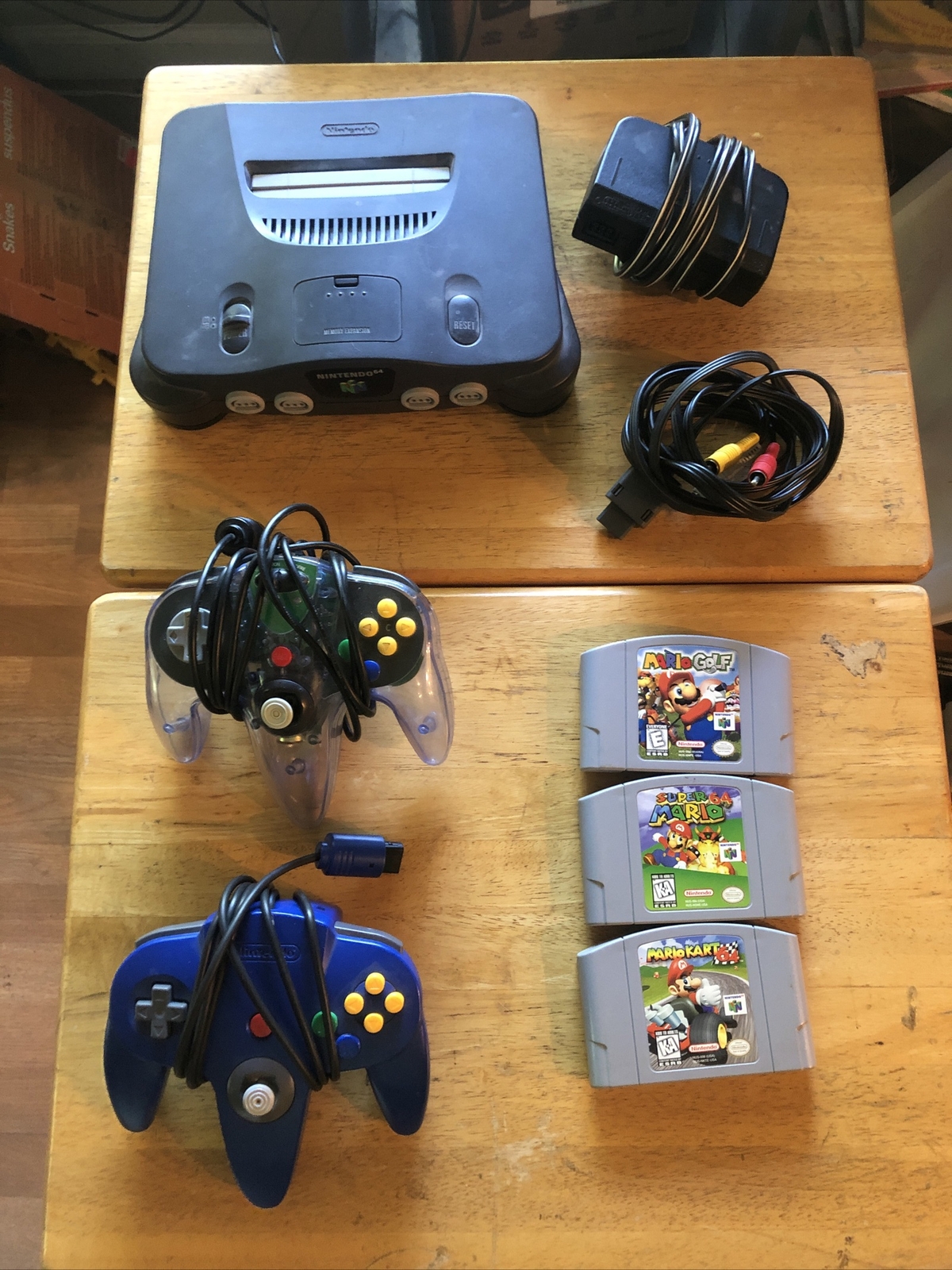 Nintendo 64 Console 2 Controllers, Super Mario 64, Mario Kart and Mario Golf N64