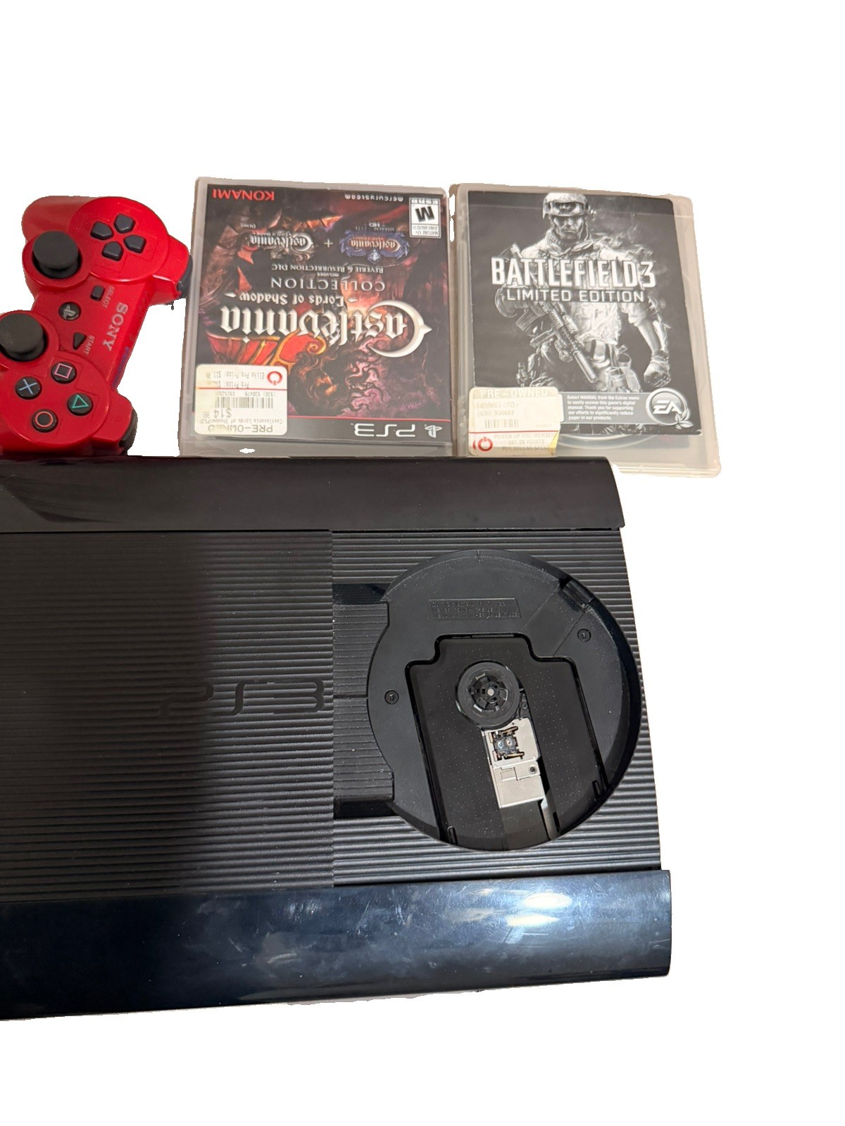 Sony PS3 Super Slim Console 2 Games Red Controller Fully Functional Read