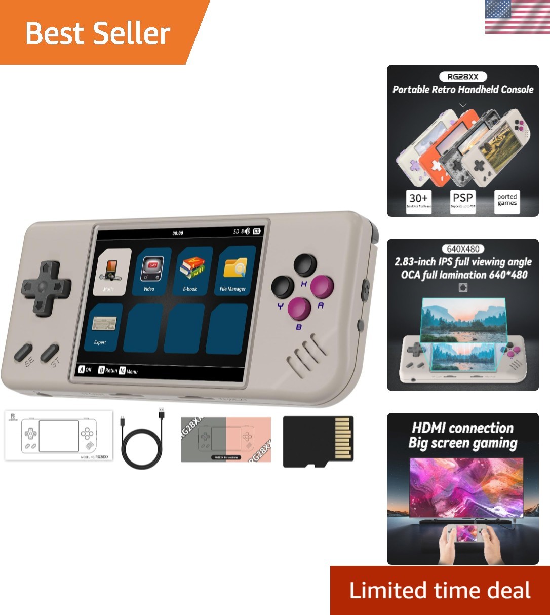 All-in-One RG28XX Retro Game Console with 5516 Games and Media Player Features