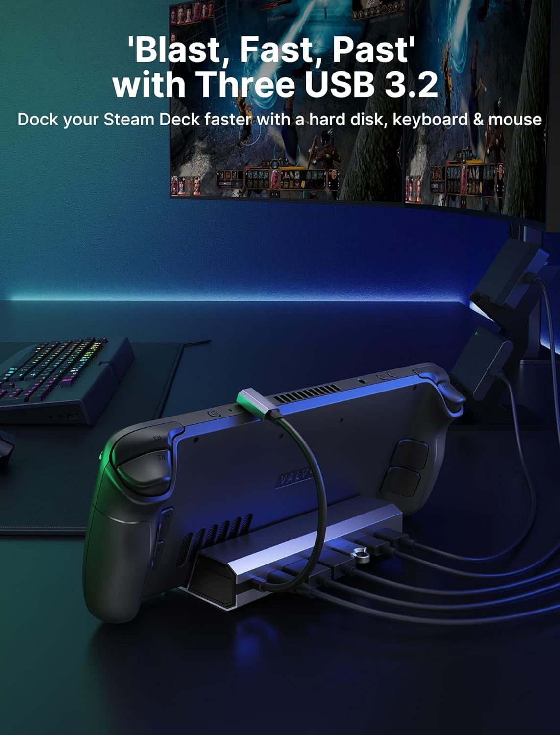 Compact USB 3.2 Dock with HDMI & DisplayPort for High-Performance Gaming