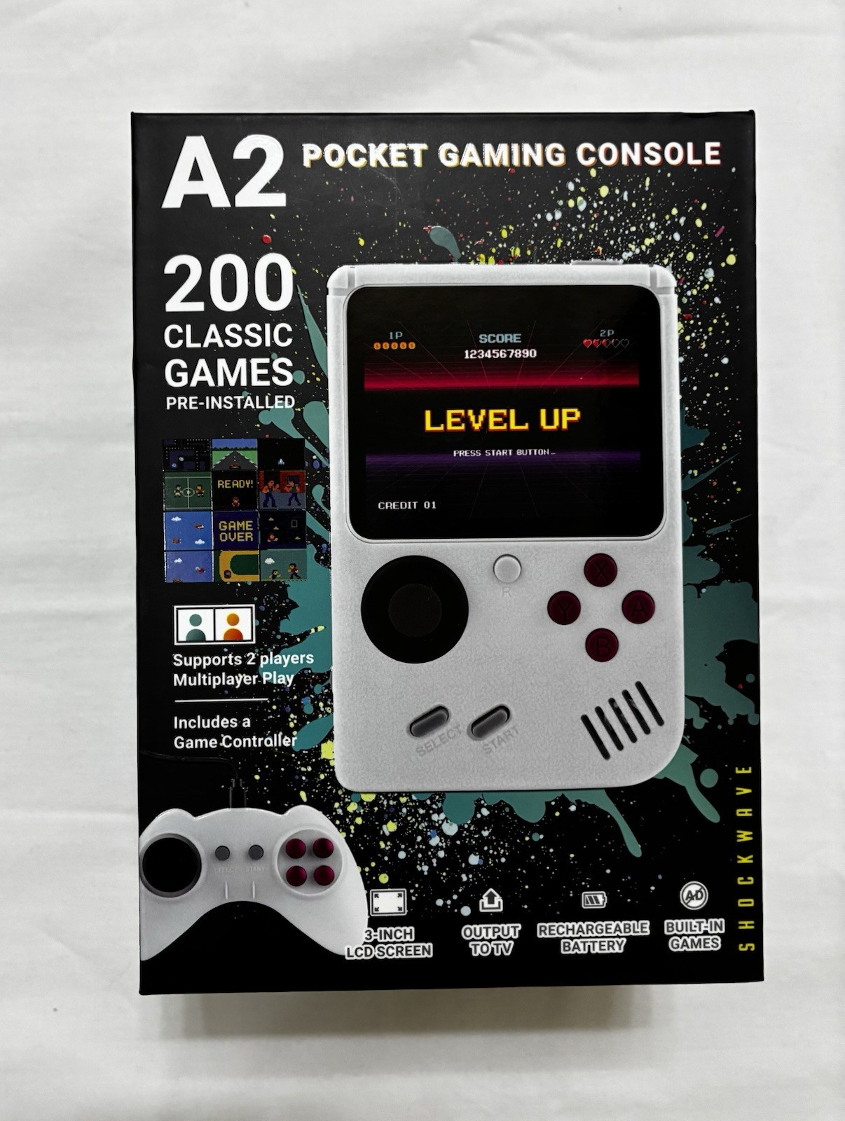 Shockwave A2 Pocket Gaming Console 200 Games, Rechargeable, TV Output, 2 Players