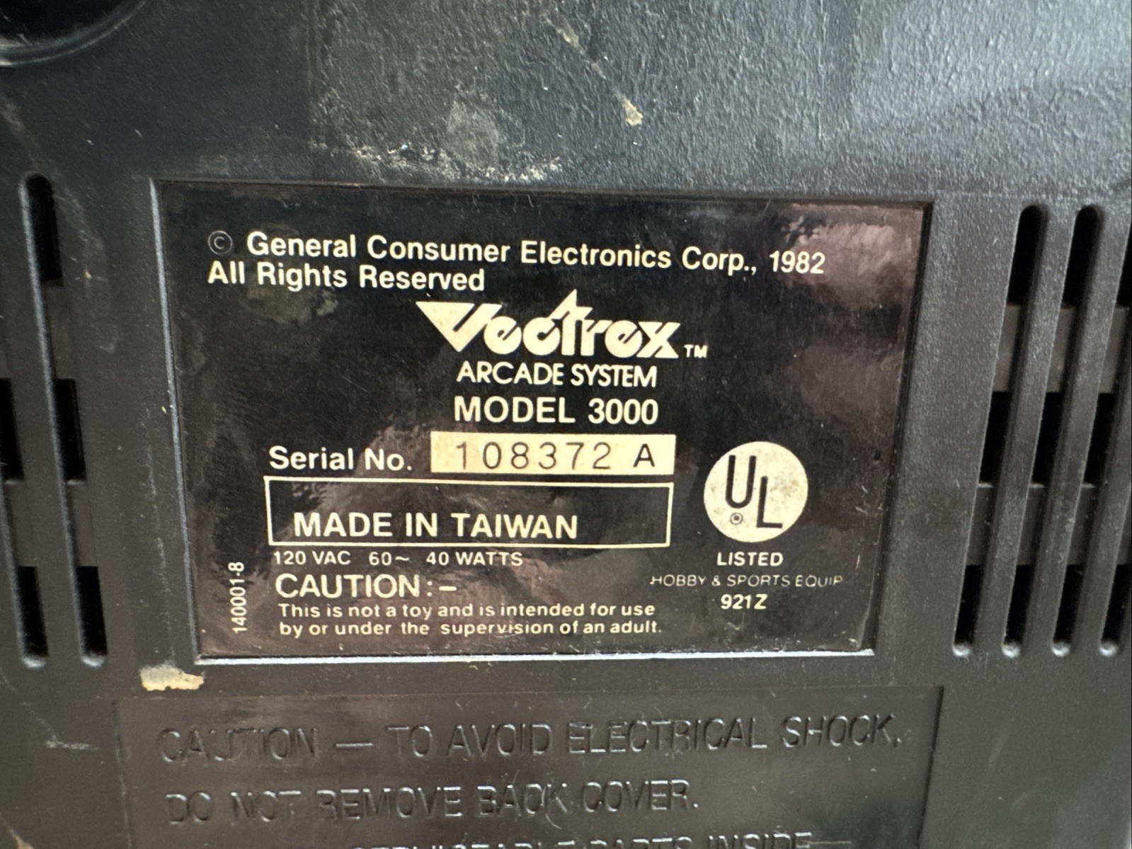 Vectrex 3000 Arcade System Console w/Controller and Game – READ