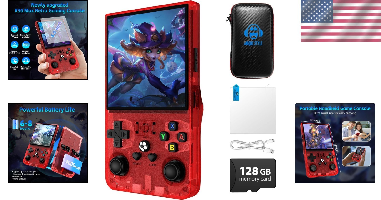 R36MAX Retro Game Console – 4.0″ IPS, 128GB, 4000mAh Battery, 30+ Emulators