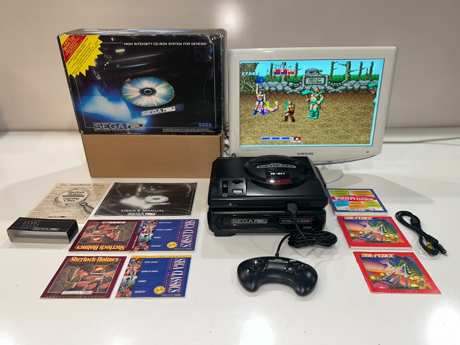 Sega CD Model 1 CIB Genesis System Console Add On Complete in Box Tested Clean!