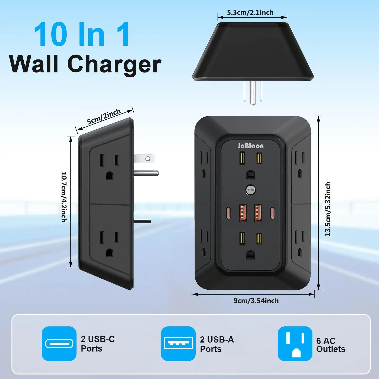 US Plug Power Strip Multitap 6 AC Outlets 2 USB 2 Type C Port Charge Electrical