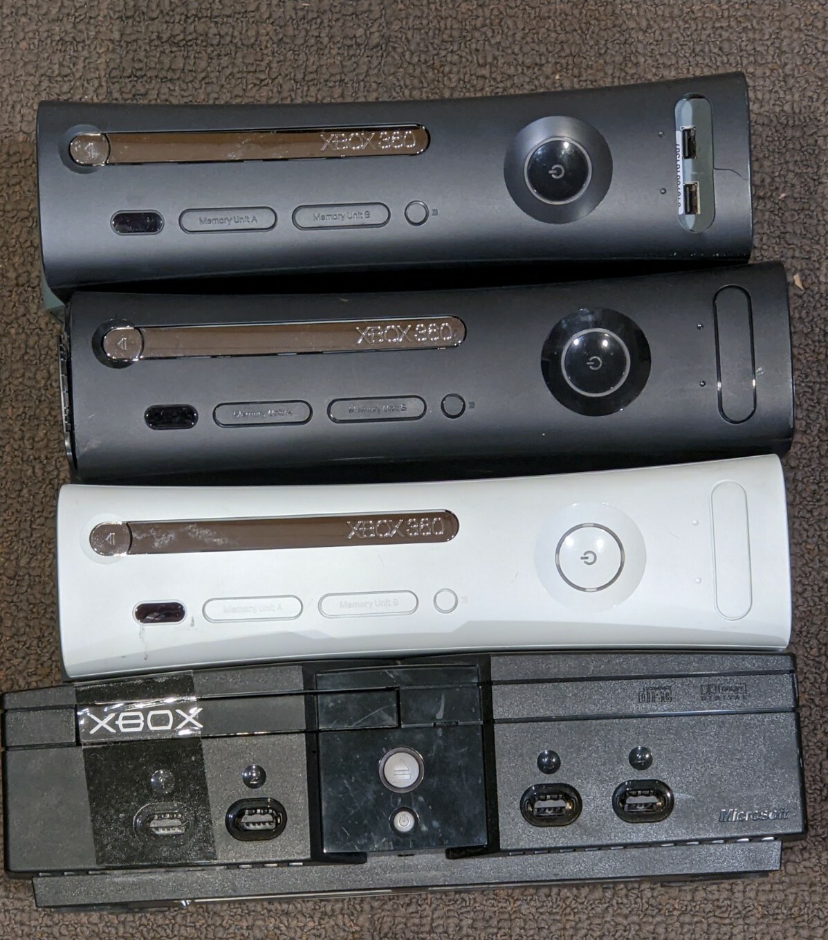Lot Of 4 Microsoft Xbox 360 Original Broken Slim White Models As Is For parts