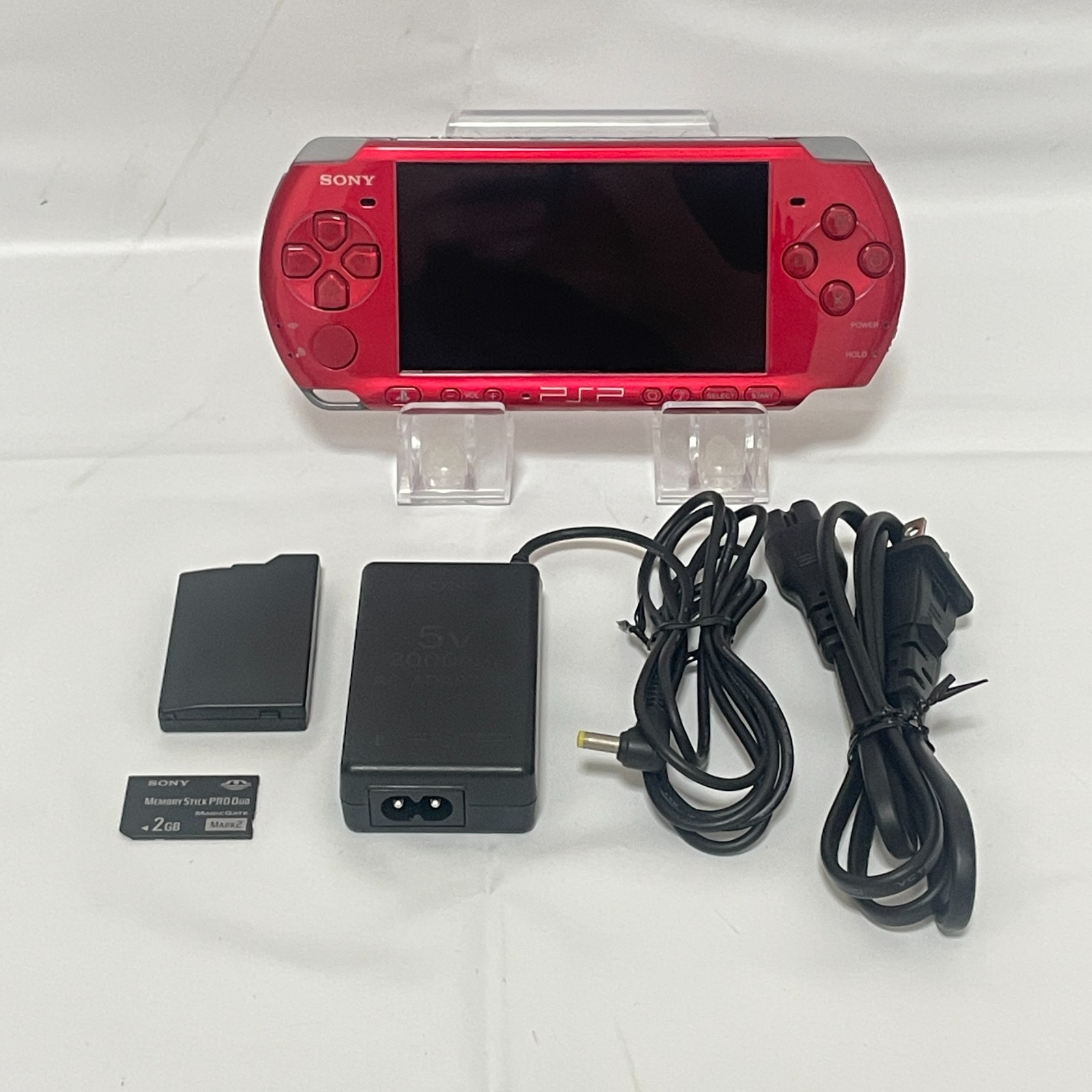 Sony PSP 3000 Radiant Red Console JPN Import 2GB Memory 3rd Party Battery Tested