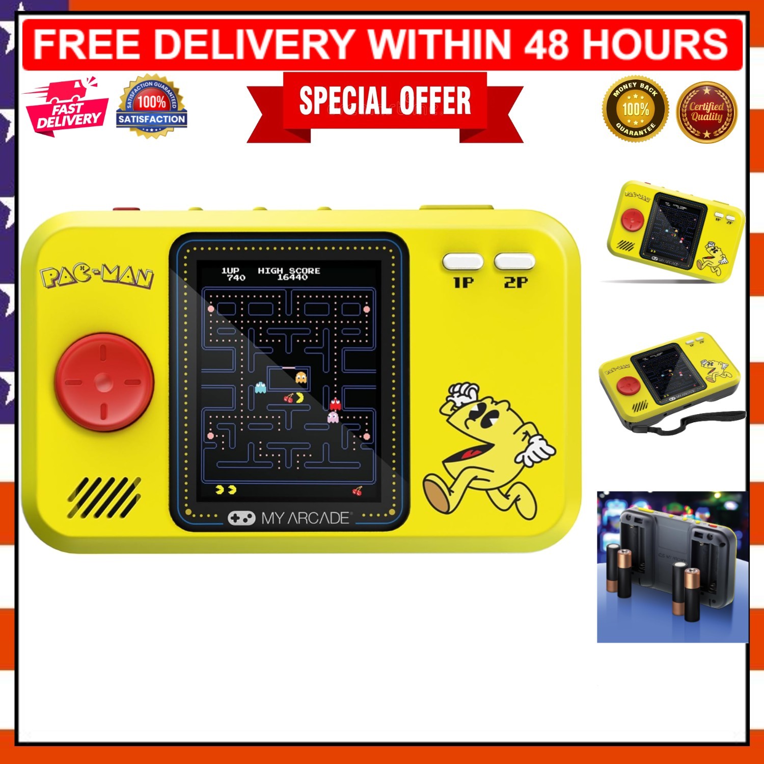 Officially Licensed Pac-Man Mini Arcade Game – 2.75″ Display & Headphone Jack