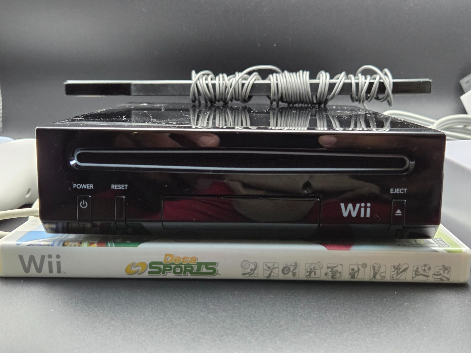 Nintendo Wii Black Console RVL 101 TESTED w cords Game 1 NEW Wiimote & Nunchuck