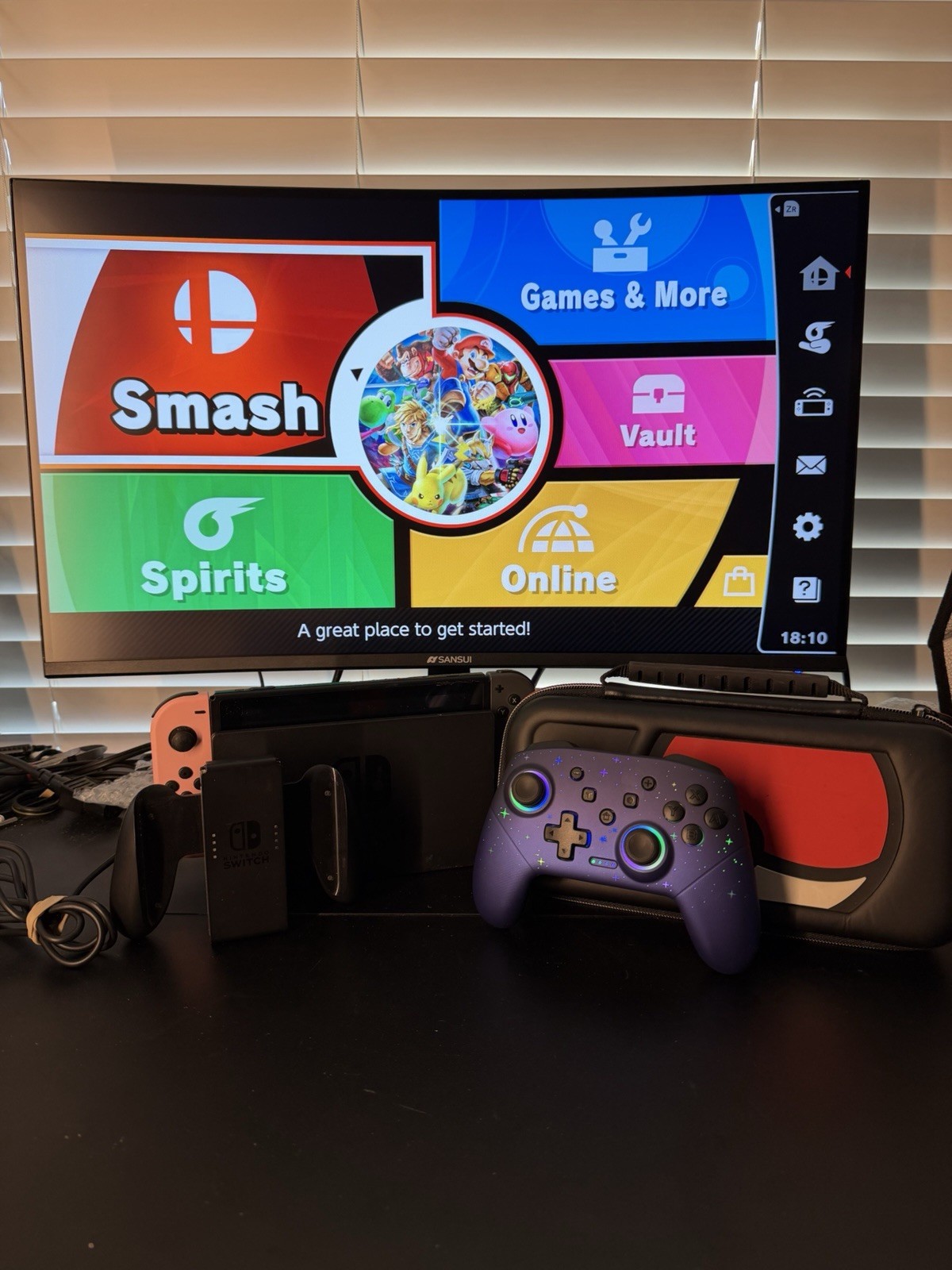 Nintendo Switch HAC-001(-01) Console w/ Dock + Smash Bros, Case and Controller