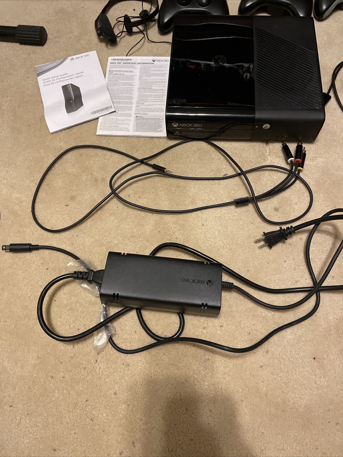 Microsoft Xbox 360 E + 6 Games + 3 Controllers + Necessary Cables