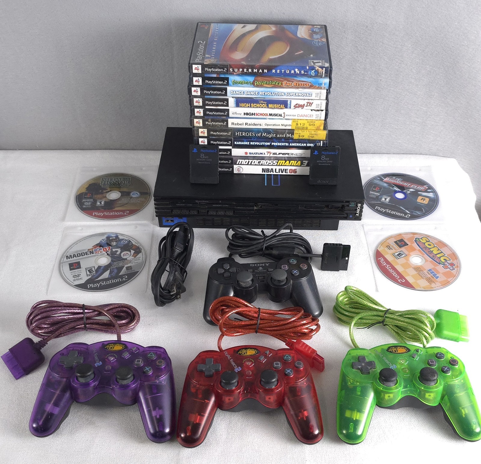 Sony PlayStation 2 PS2 Console Bundle OEM Controller 15 Games 2 Memory Cards