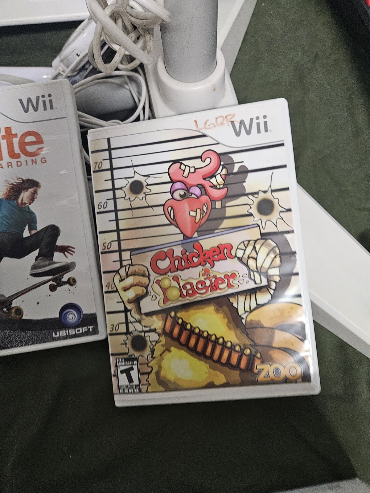 Nintendo Wii Console Bundle 5 Games -Guitar -Drums Zapper Wheel Fit + Board- CIB