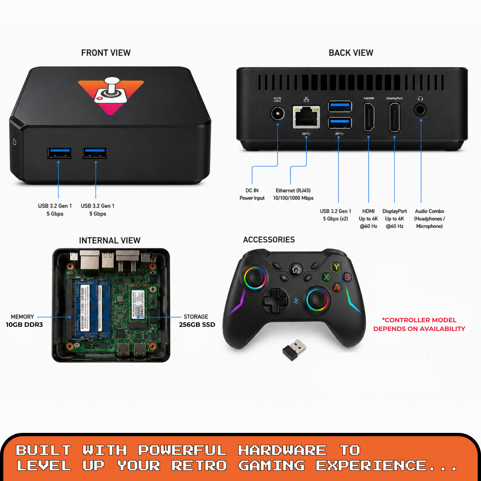 Retro Gaming Console Mini PC Batocera 256GB SSD 10GB RAM Emulator + Controller