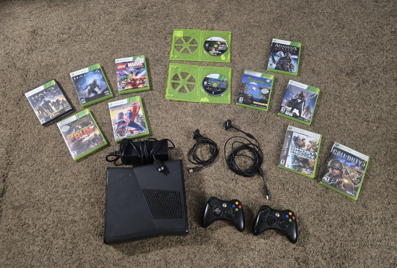 Microsoft Xbox 360 S 250GB Matte Black Console Bundle – 2 Controllers, 12 Games