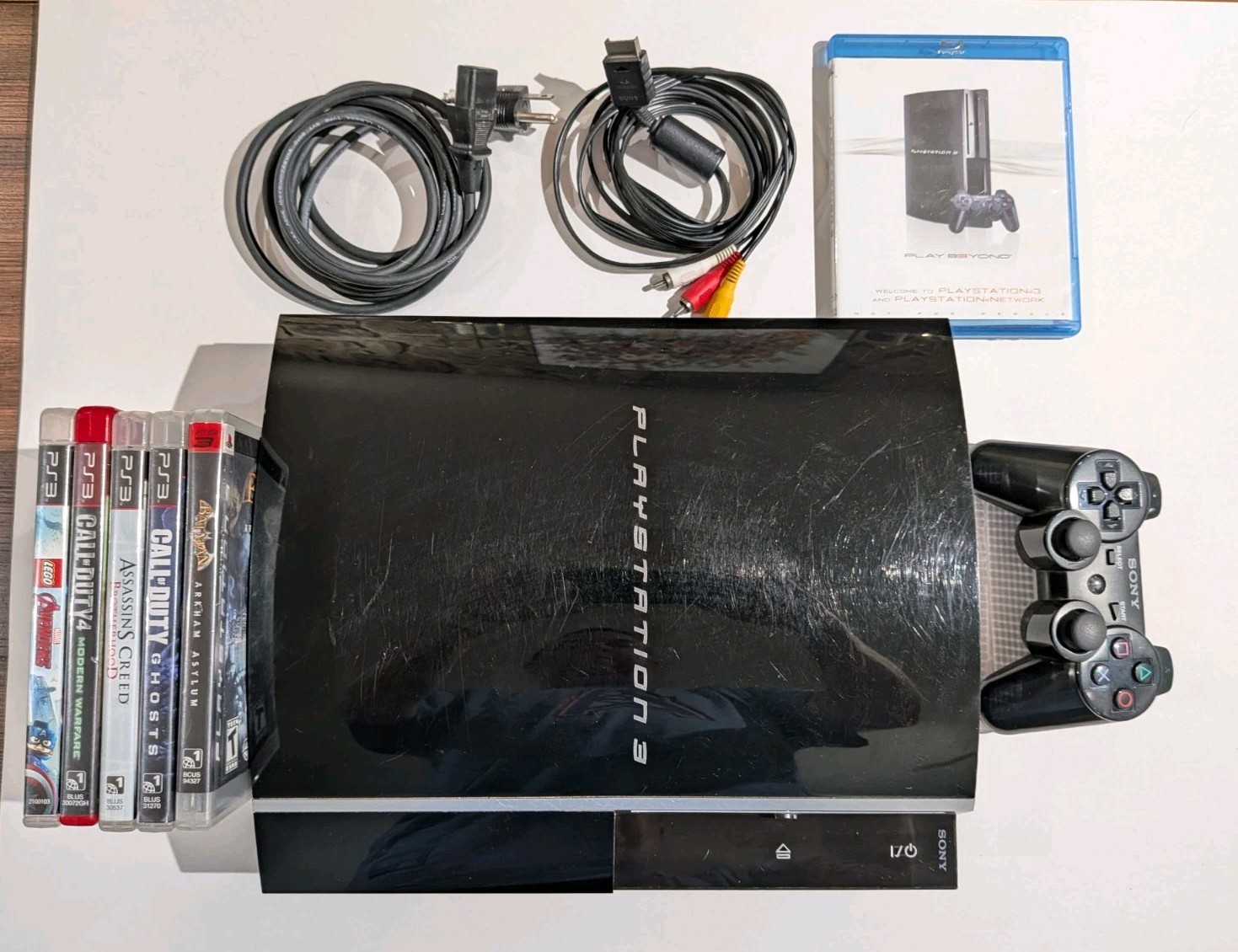 Sony PlayStation 3 Fat PS3 CECHL01 80GB Cords &Controller With 5 Game Bundle