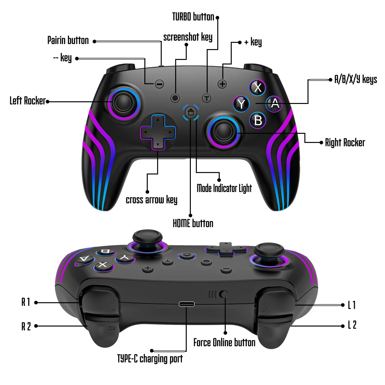 MYSTILUCK Wireless Pro Controller for Switch/Switch 2/Lite/OLED/PC, Black