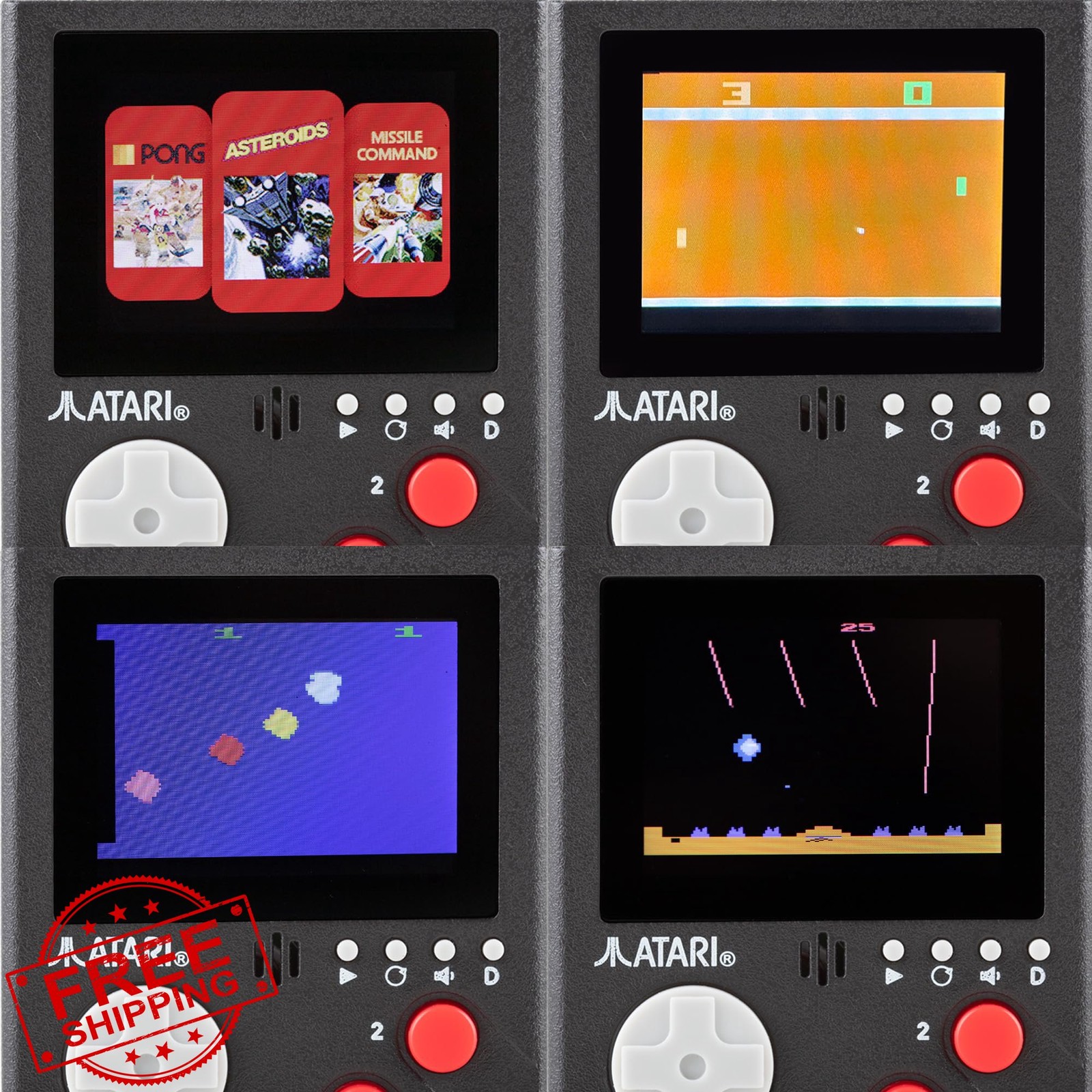 Official Atari Cartridge Handheld Mini Arcade Console with 3 Games – Pong, As…