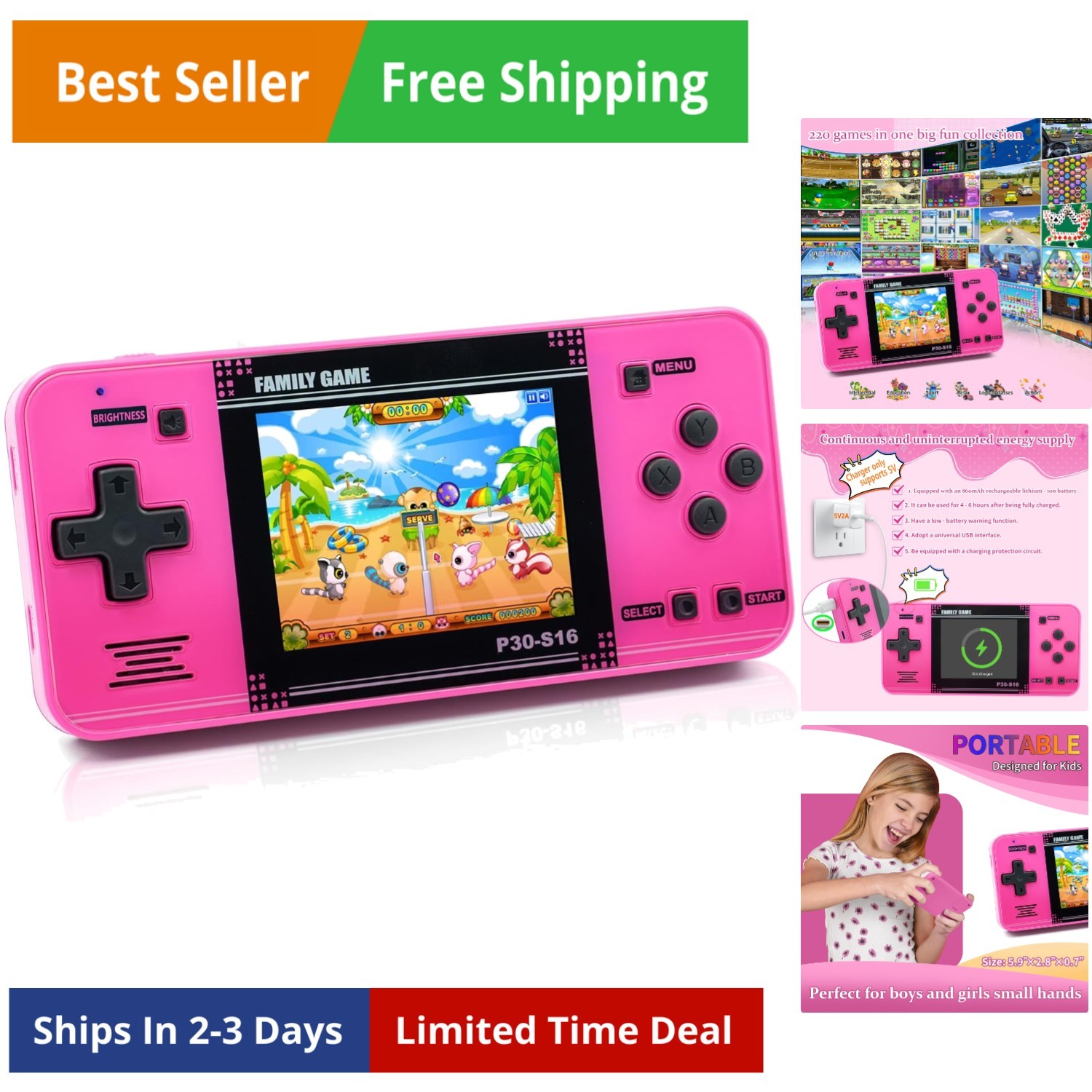 Handheld Game for Kids -Preloaded 220 Retro Video Games, Portable Gaming Play…