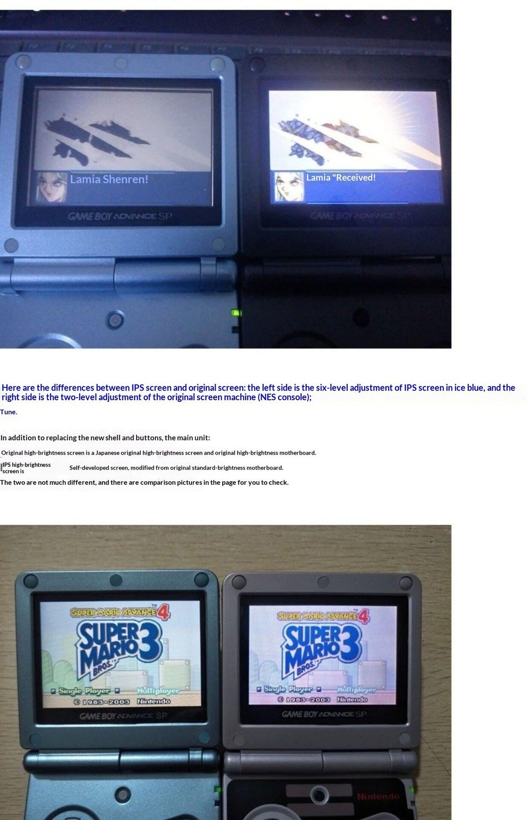 Frontlight/Backlight Screen Mod Kit for Nintendo Game Boy Advance GBA SP Retro H