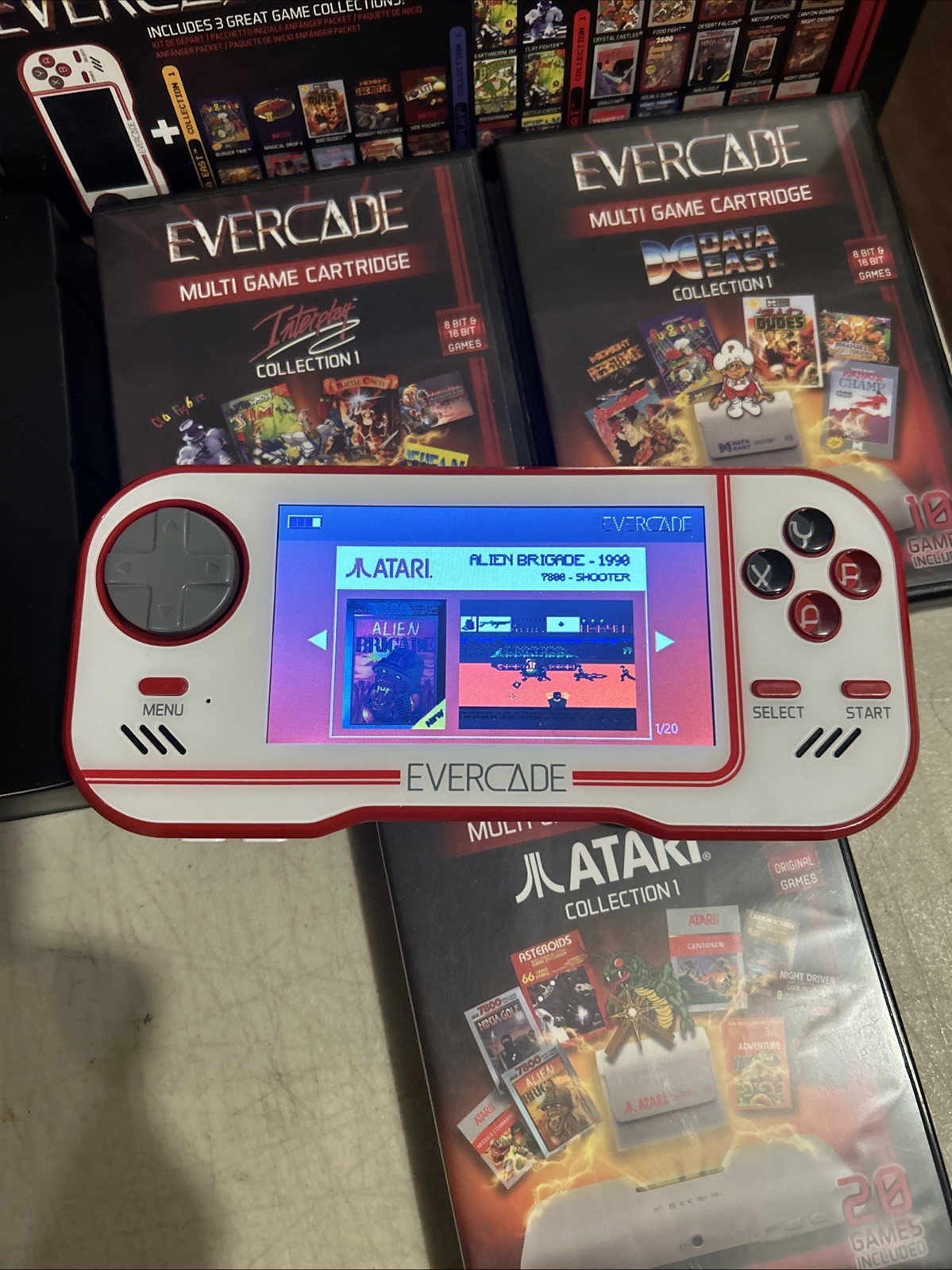 Handheld Evercade Premium Pack w/ Atari Interplay Data East Cartridges