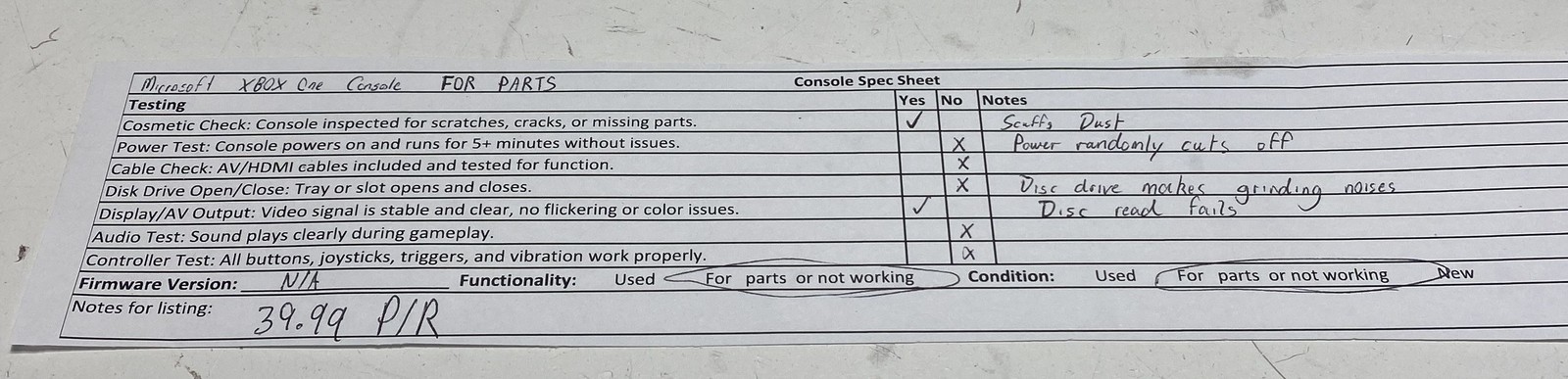 Microsoft Xbox One Console Model 1540 Kinect Controller For Parts or Repair