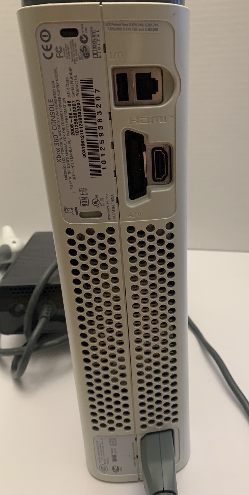 Microsoft Xbox 360 60GB Console Power Supply AV Cable white Controllers LOT
