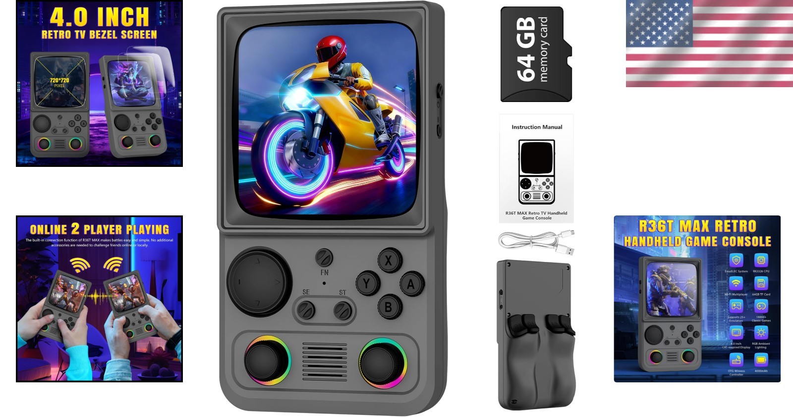 Explore Classics with R36TMAX: Handheld Console, 64GB Storage, 10-Hour Playtime