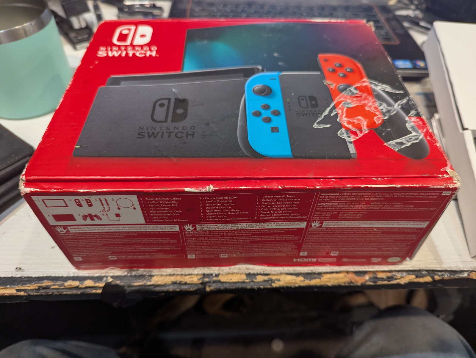 Nintendo Switch with Neon Blue and Neon Red Joy-Con (HAC-001-01) IN BOX!