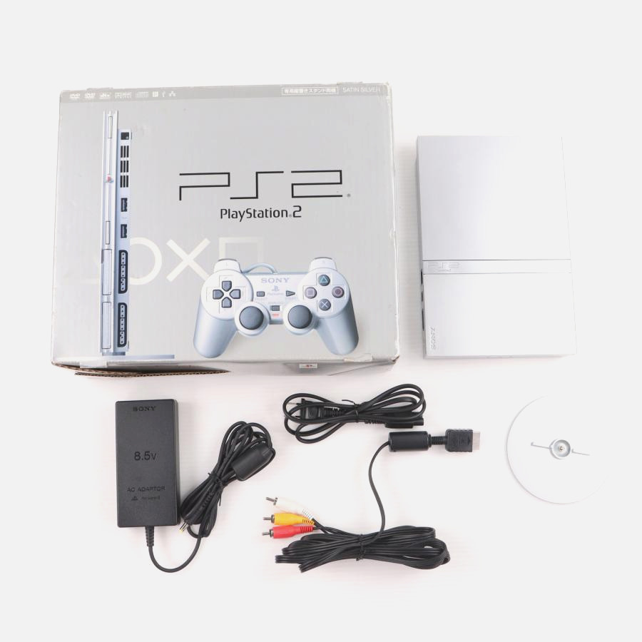 Sony PS2 SCPH-75000 Satin Silver Slim Console Tested w/Damaged Box No Controller