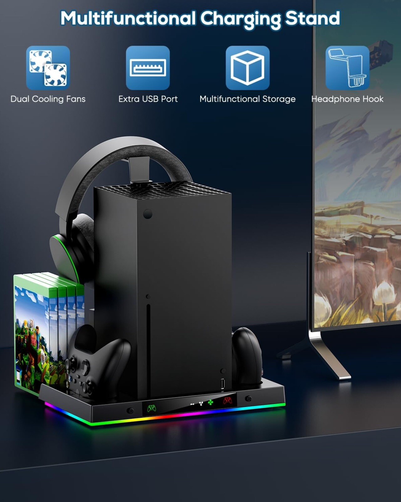 Xbox Series X Super Bundle Fast Dual Controller Charger 2 Batteries Cooling Fan
